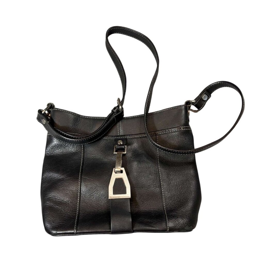 Vintage Etienne Aigner Black Leather Crossbody Bag Adjustable Strap Buckle
